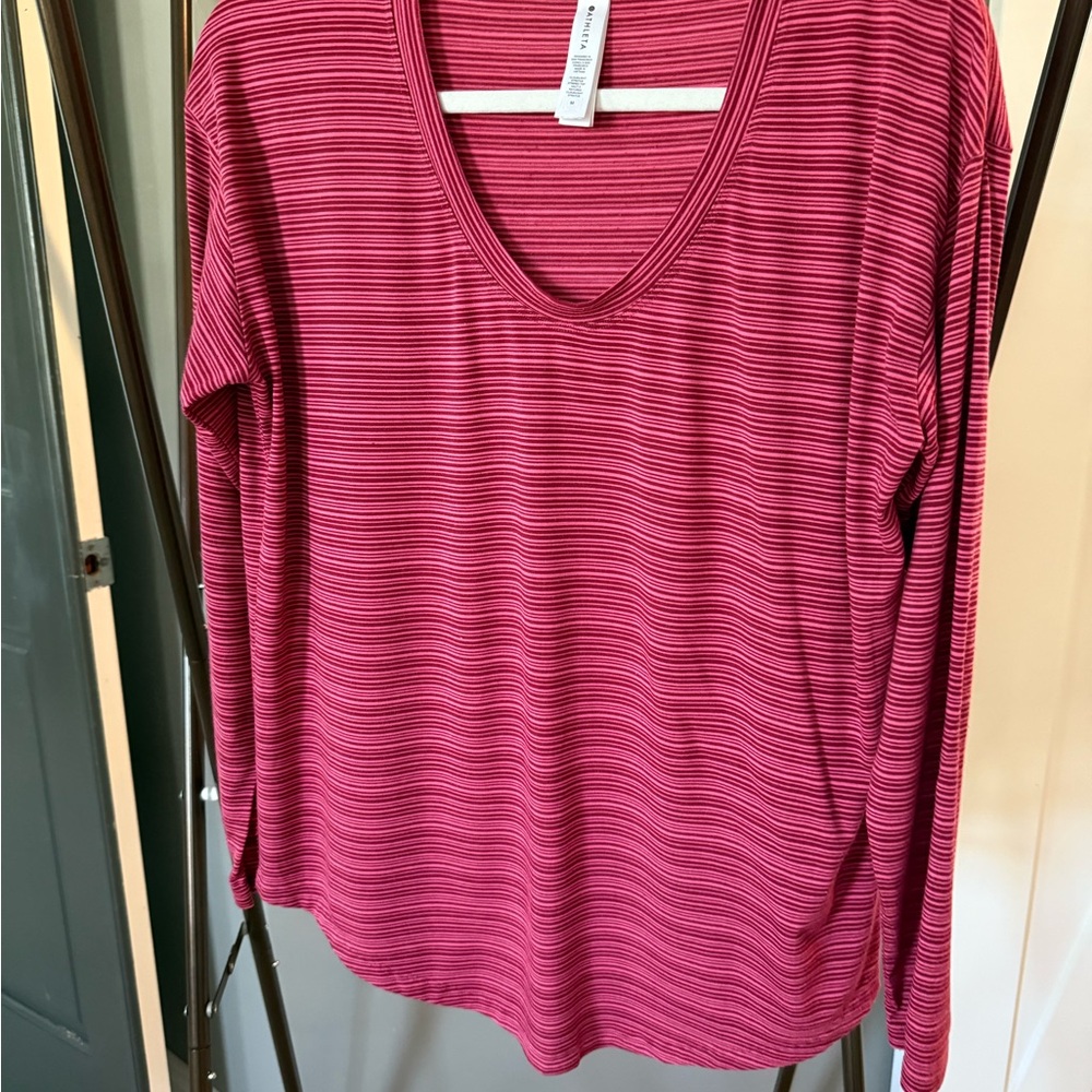 Athleta Pink Striped Long Sleeve Tee